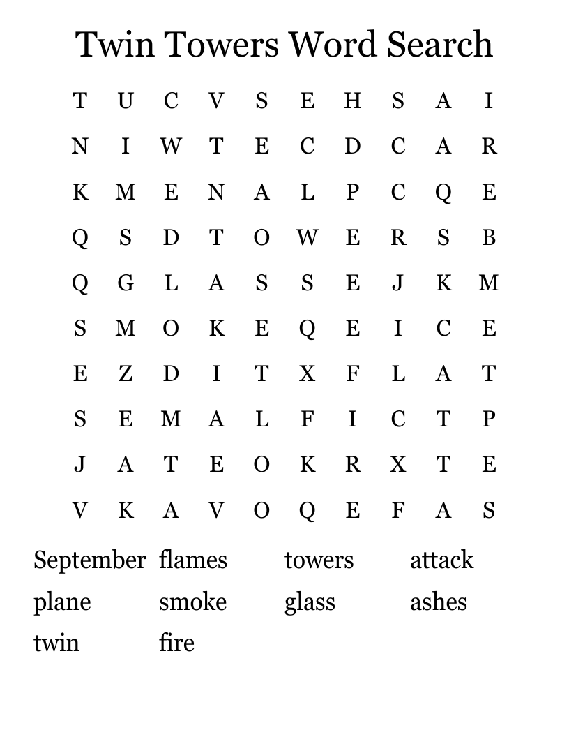 Twin Towers Word Search