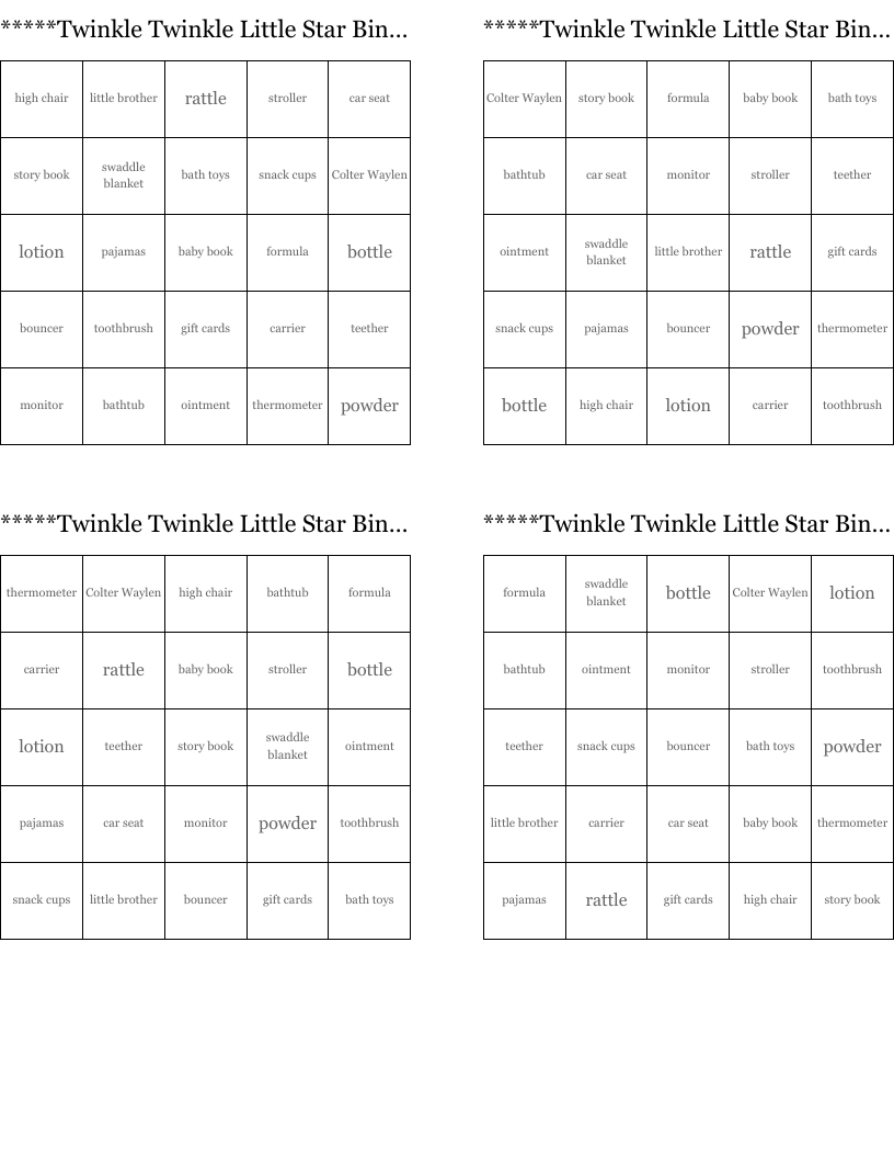 *****Twinkle Twinkle Little Star Bingo***** Colter Waylen