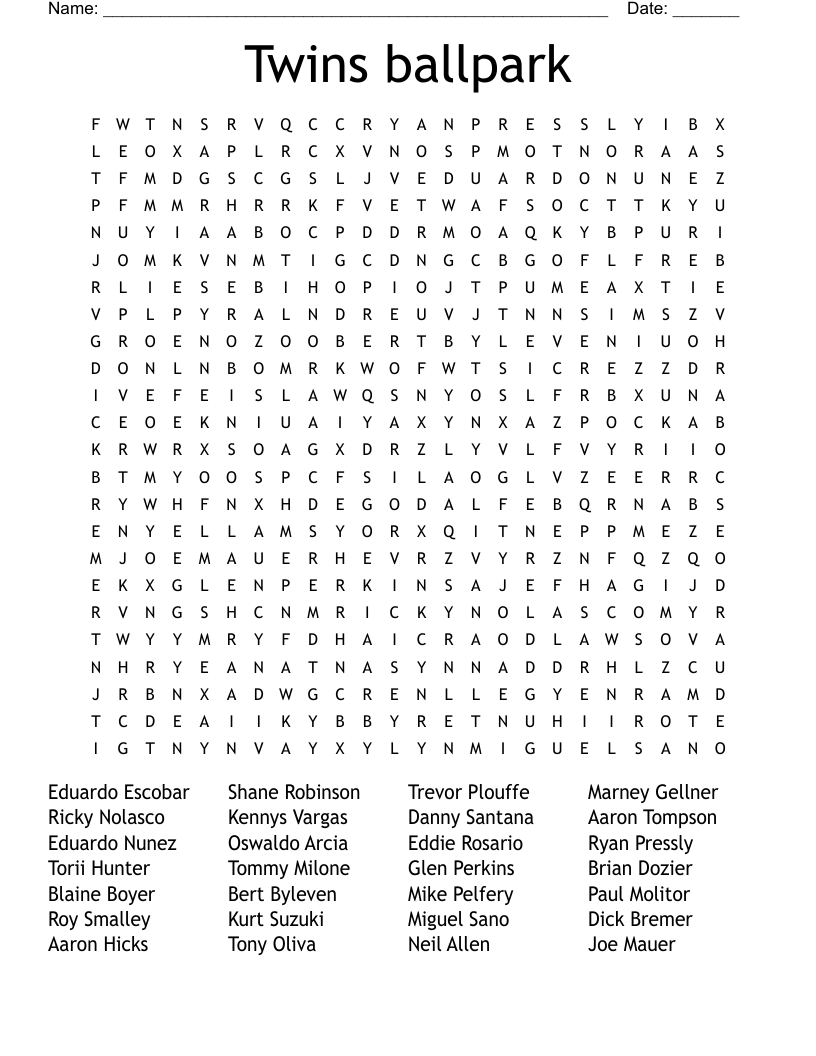 Twins ballpark Word Search