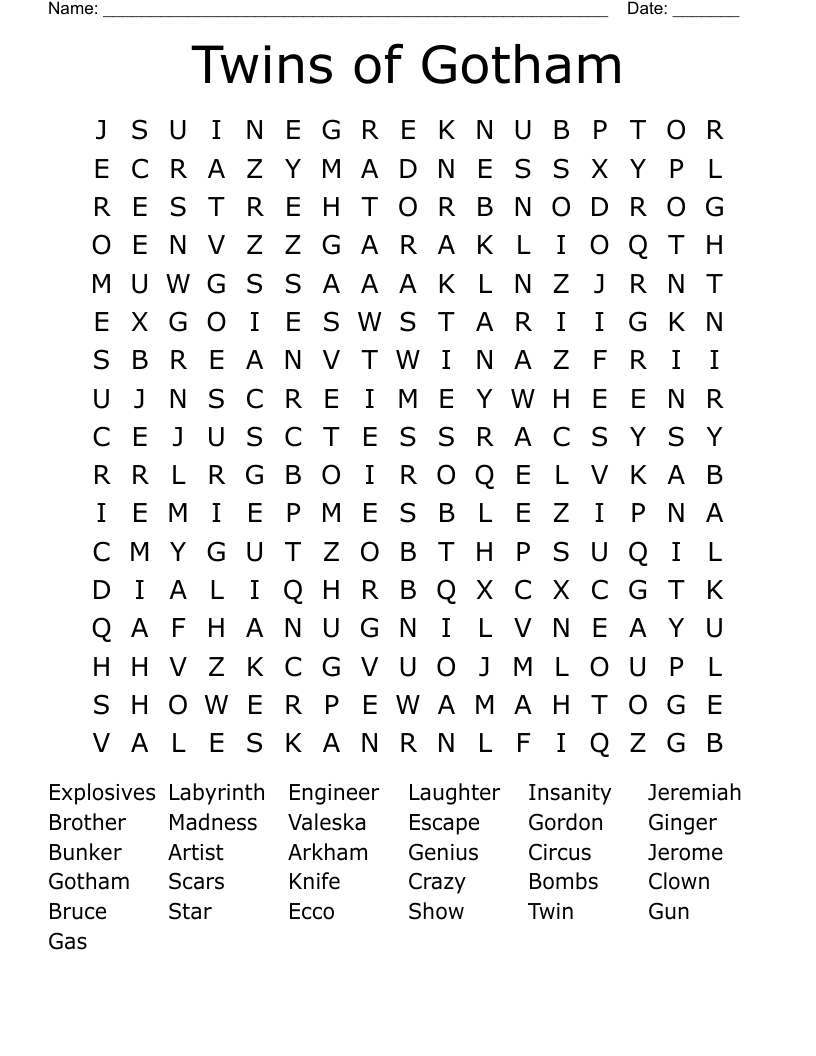 Twins of Gotham  Word Search