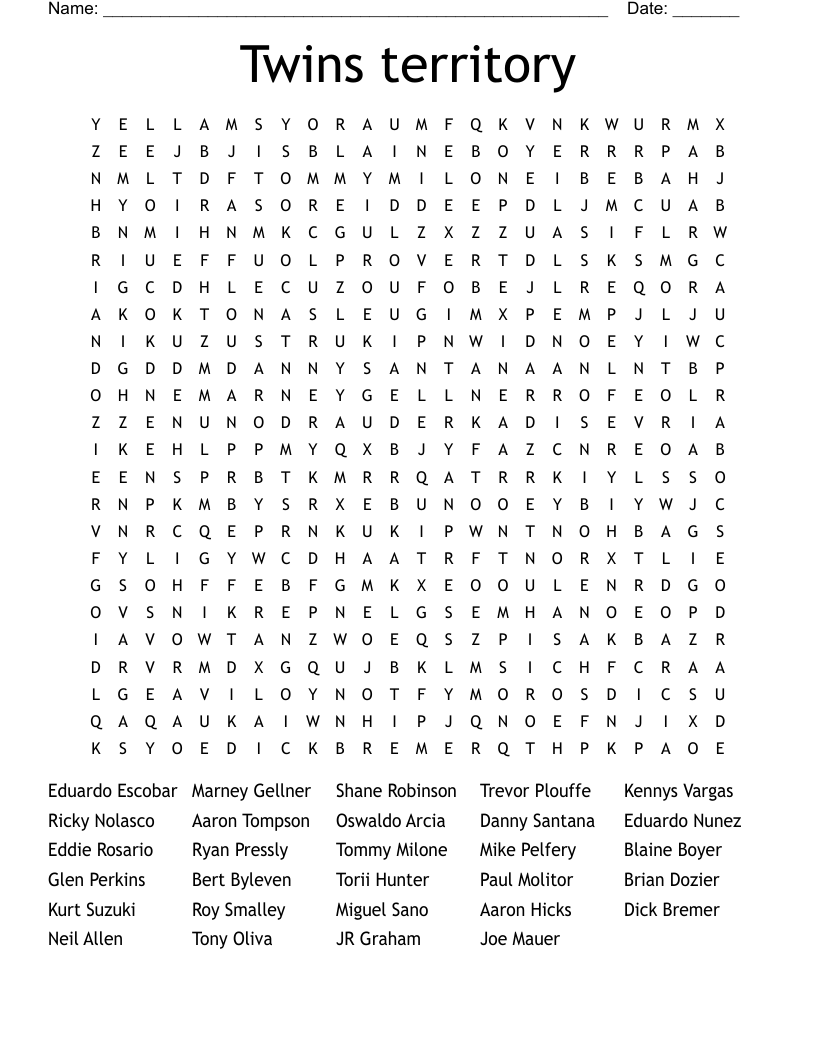 Twins territory Word Search