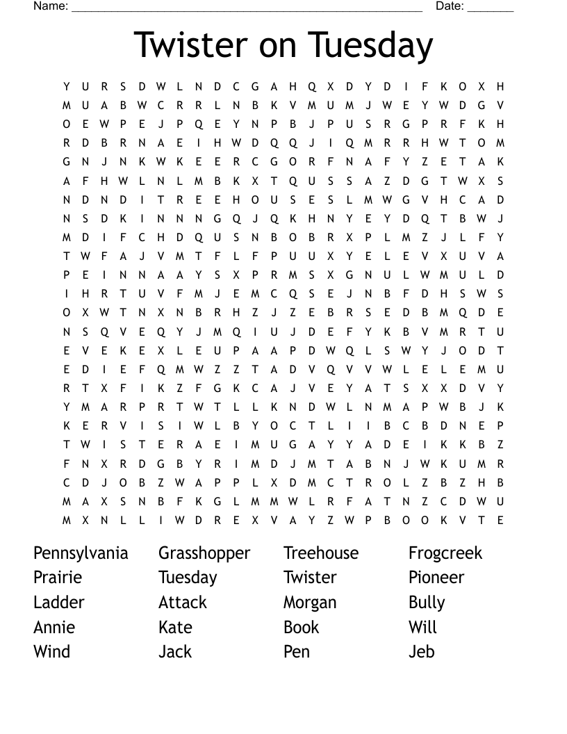 Twister on Tuesday Word Search