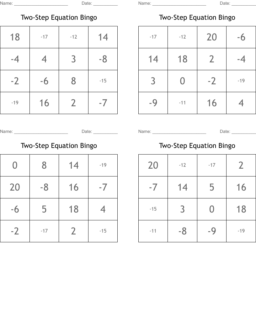 Two-Step Equation Bingo