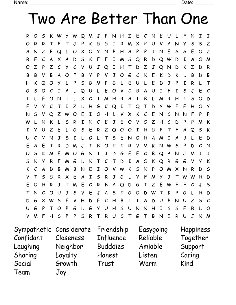 Two Are Better Than One Word Search