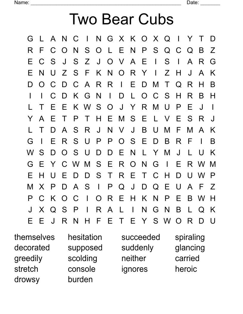 Two Bear Cubs Word Search