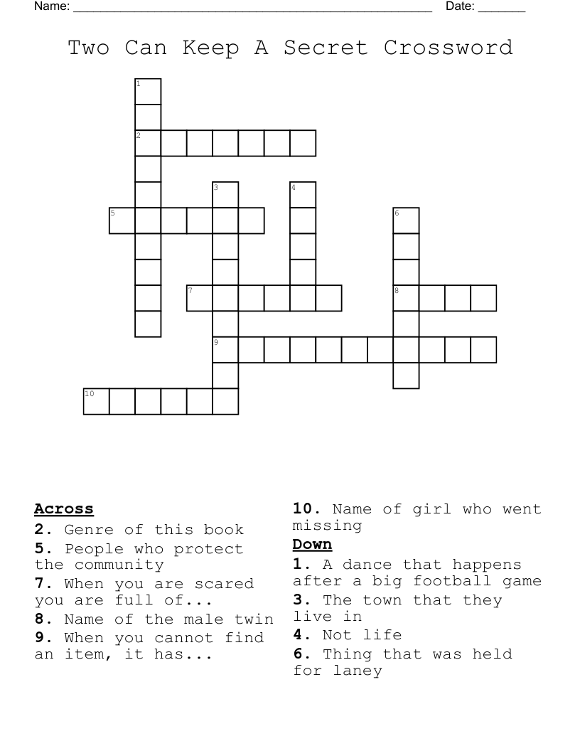 Two Can Keep A Secret Crossword 