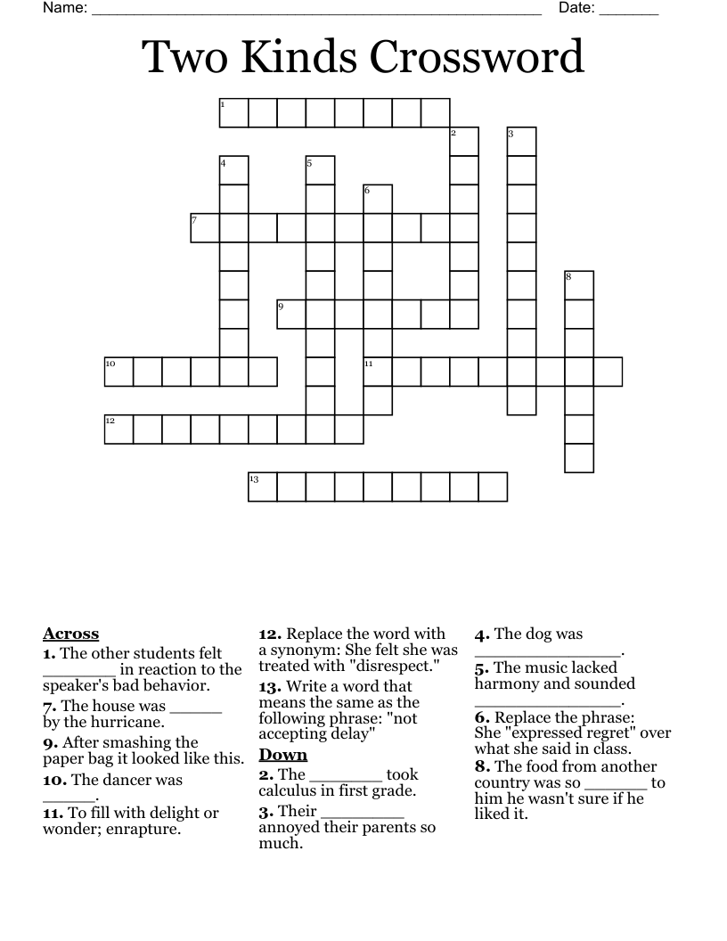 Two Kinds Crossword