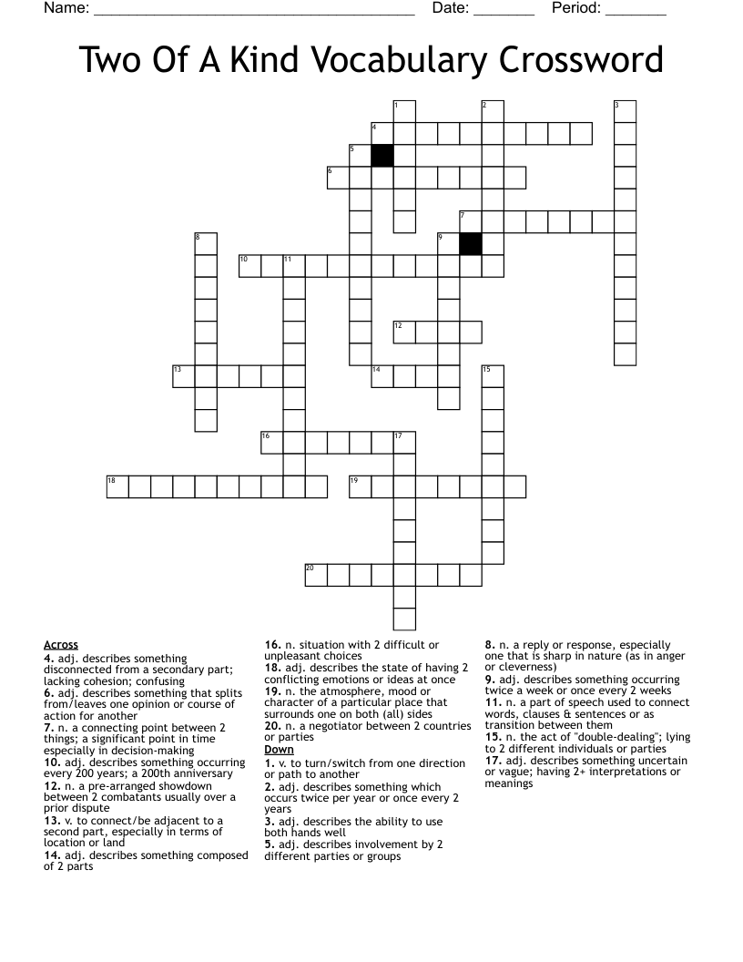 Two Of A Kind Vocabulary Crossword