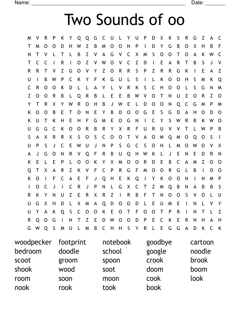 Two Sounds of oo Word Search