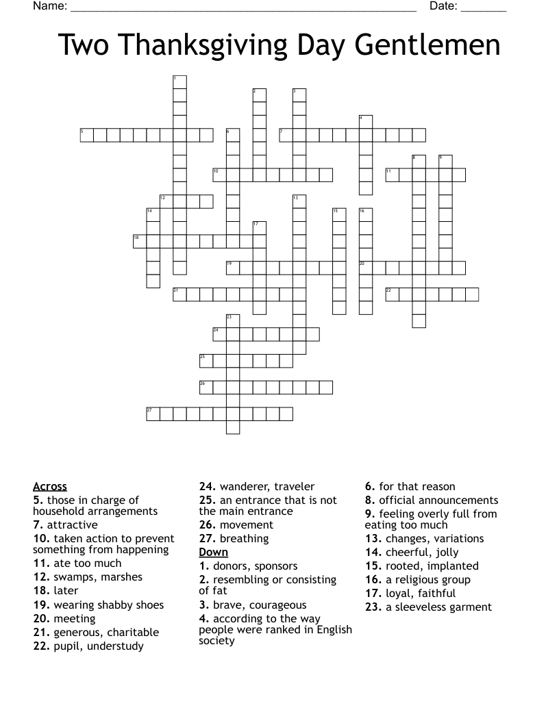 Two Thanksgiving Day Gentlemen Crossword