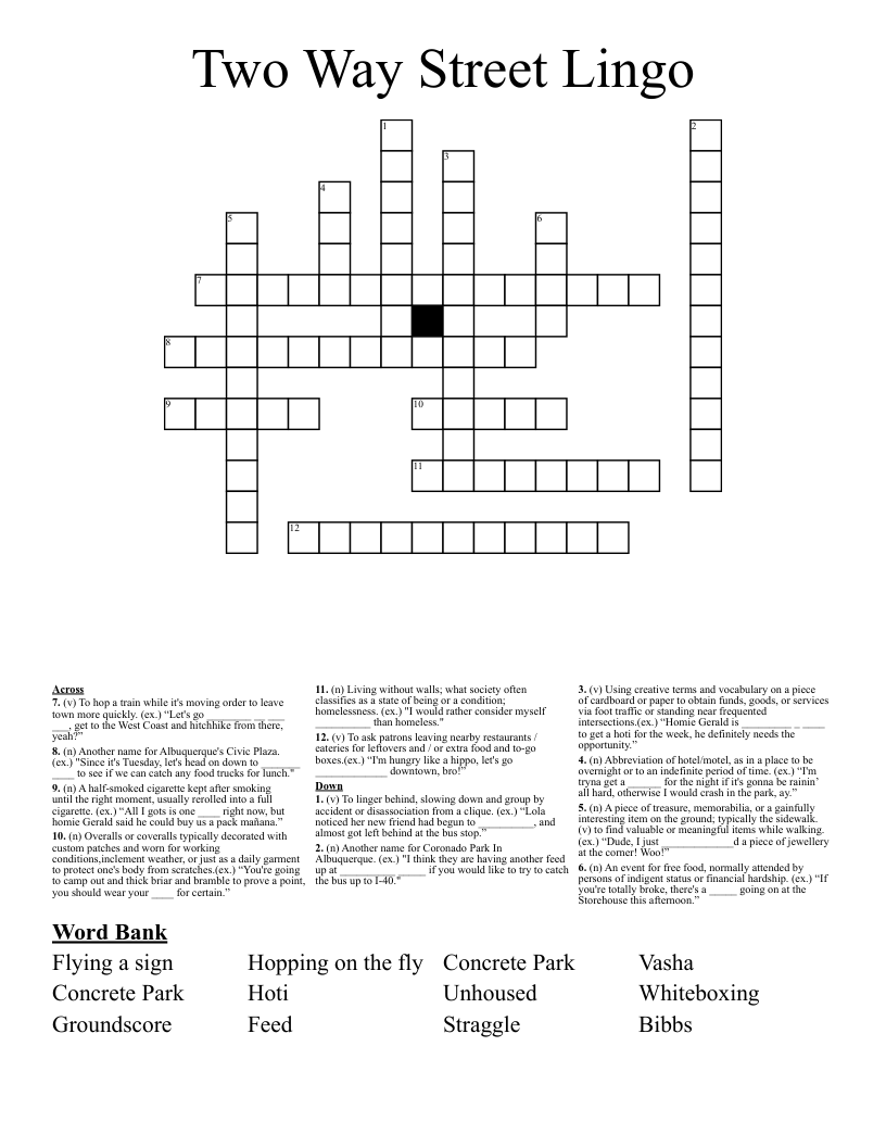 Two Way Street Lingo Crossword