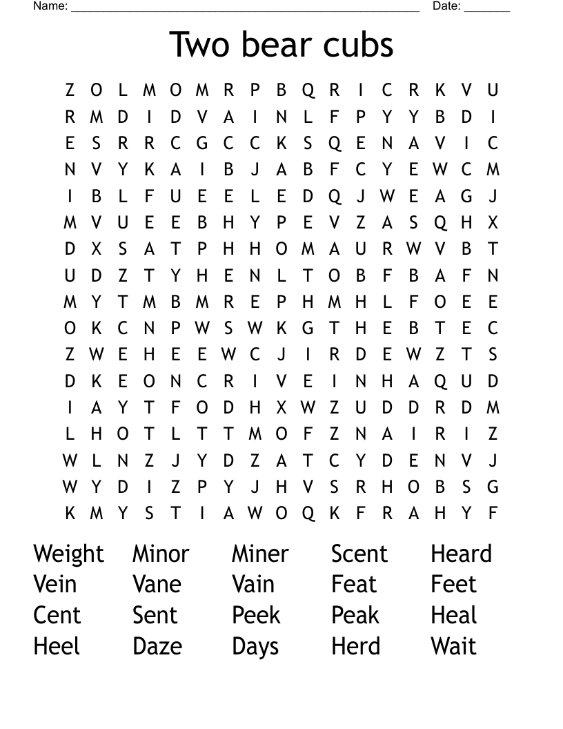 Two bear cubs Word Search