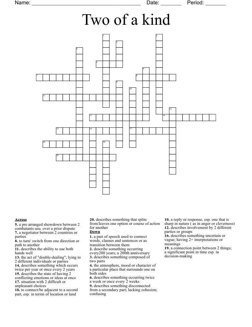 Two of a kind Crossword