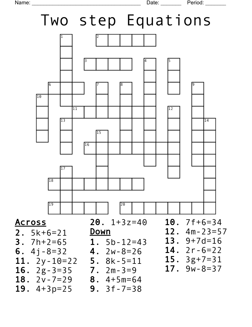 Two step Equations Crossword