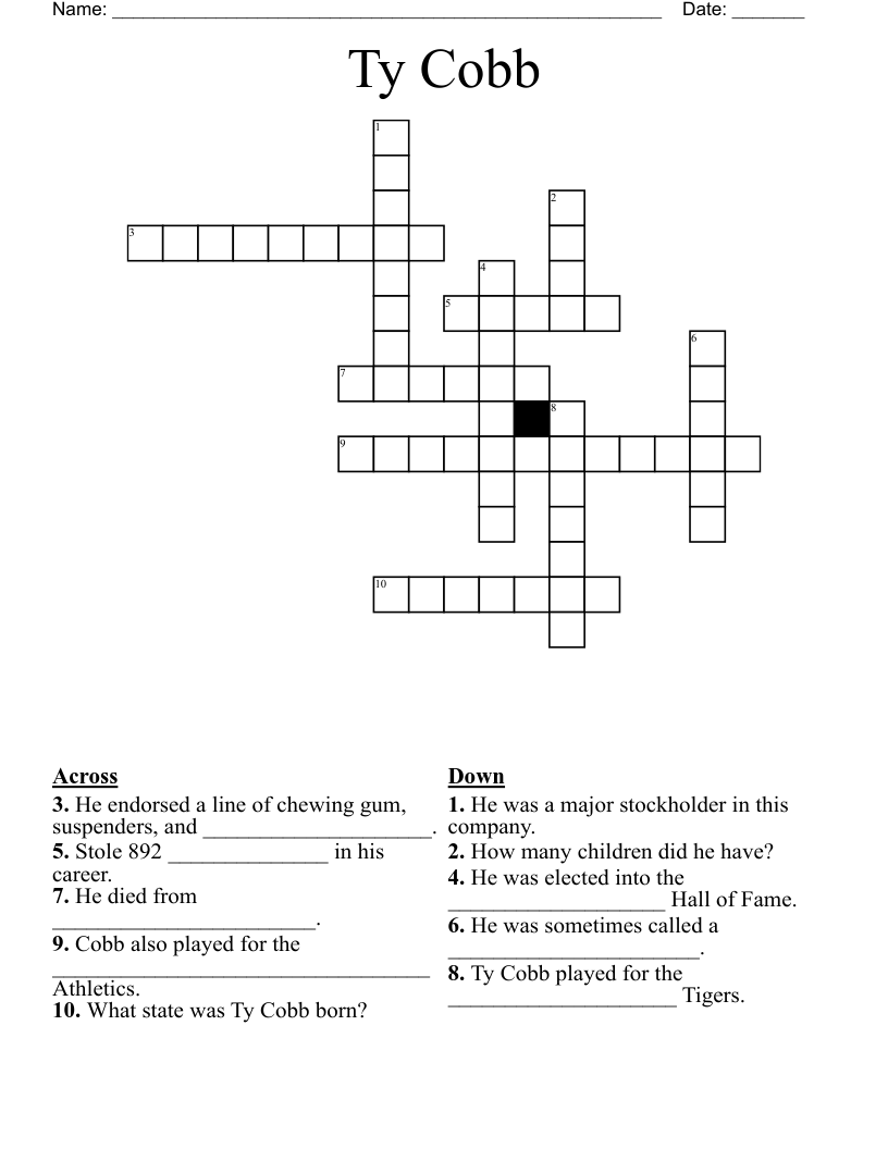 Ty Cobb Crossword