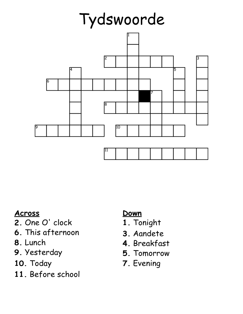 Tydswoorde  Crossword