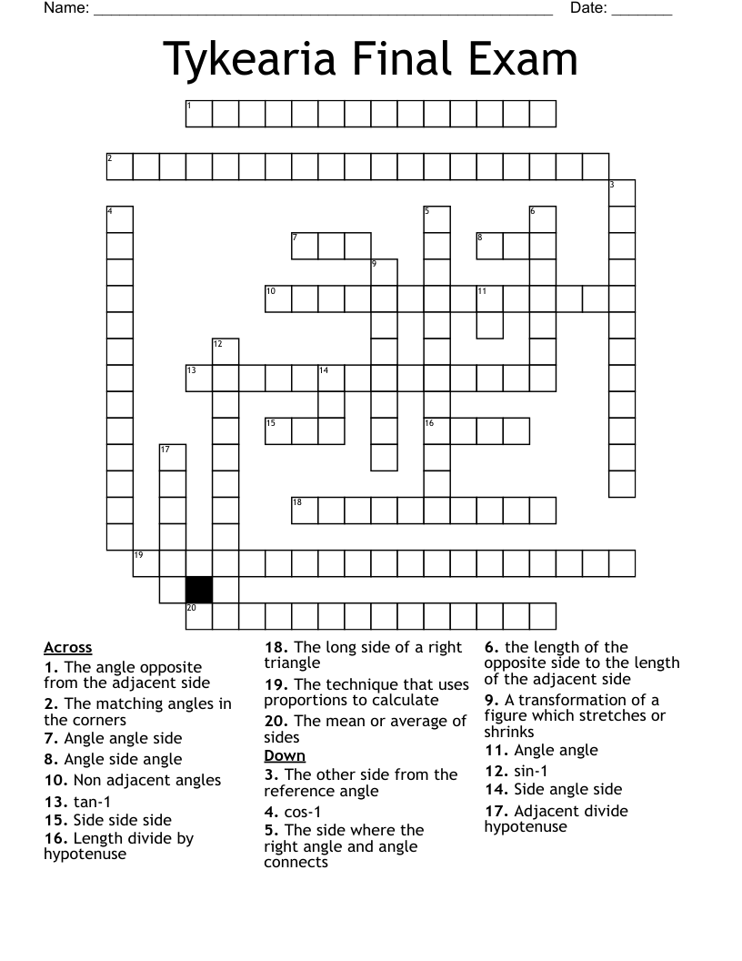 Tykearia Final Exam  Crossword