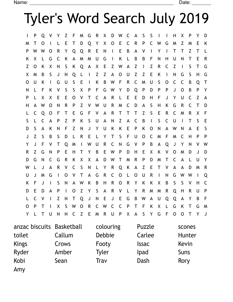 Tyler's Word Search July 2019