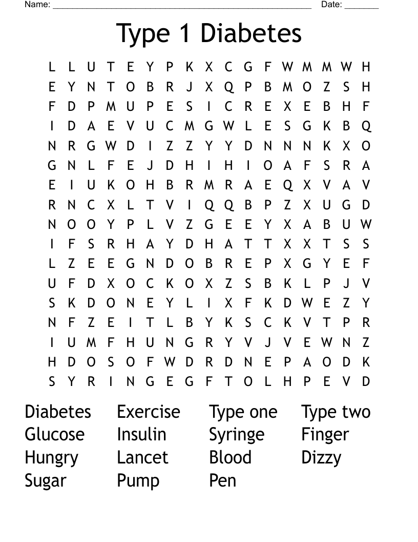 Type 1 Diabetes Word Search