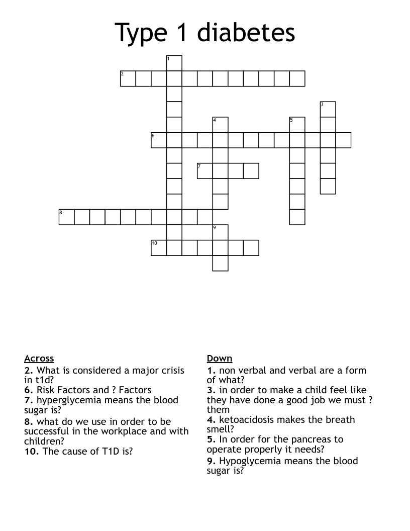 Type 1 diabetes Crossword