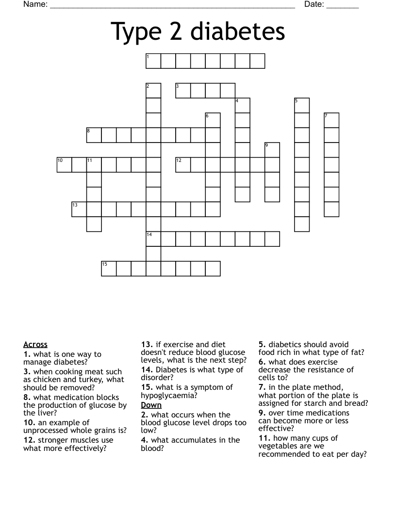 Type 2 diabetes Crossword