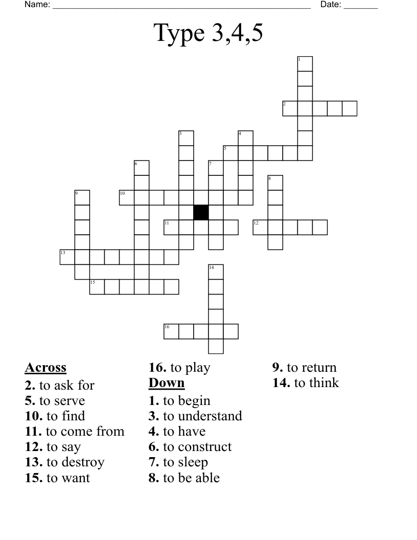 Type 3,4,5 Crossword