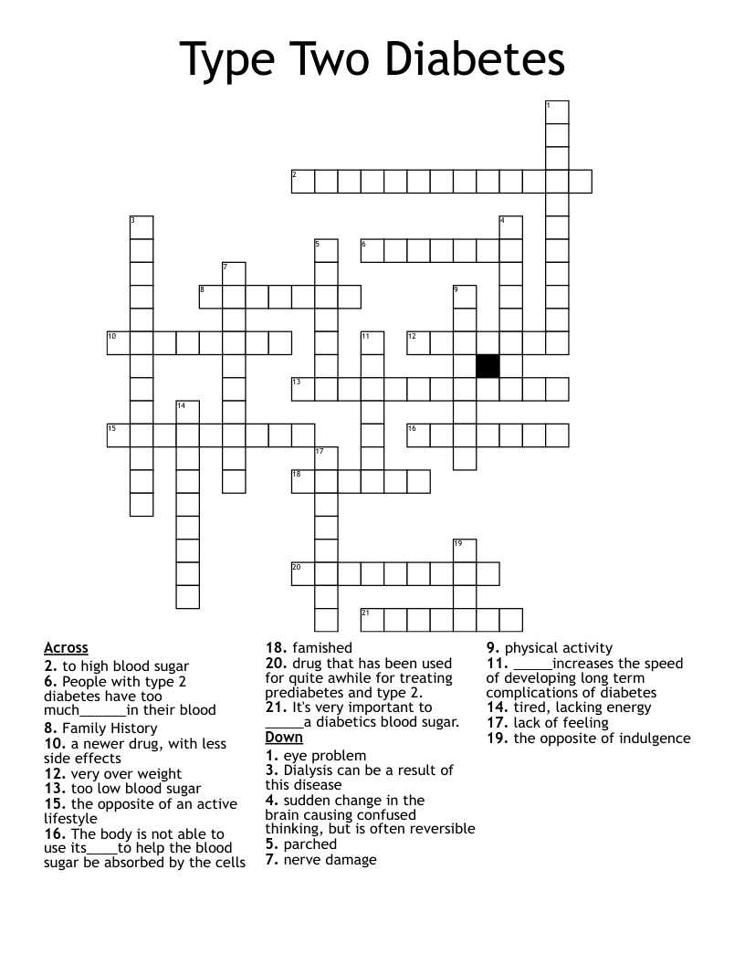 Type Two Diabetes Crossword
