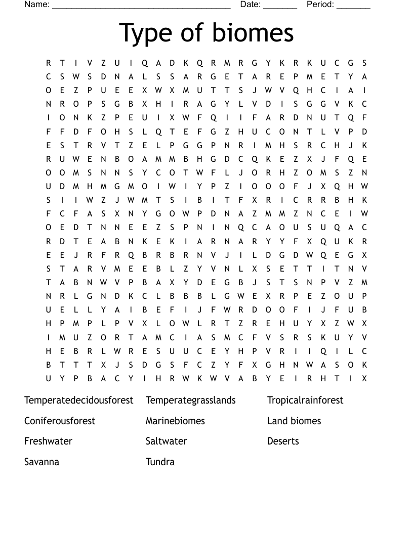 Type of biomes  Word Search