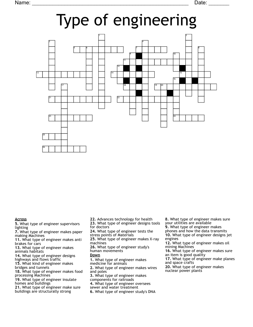 Type of engineering  Crossword