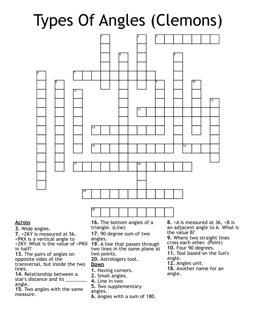 Types Of Angles (Clemons) Crossword