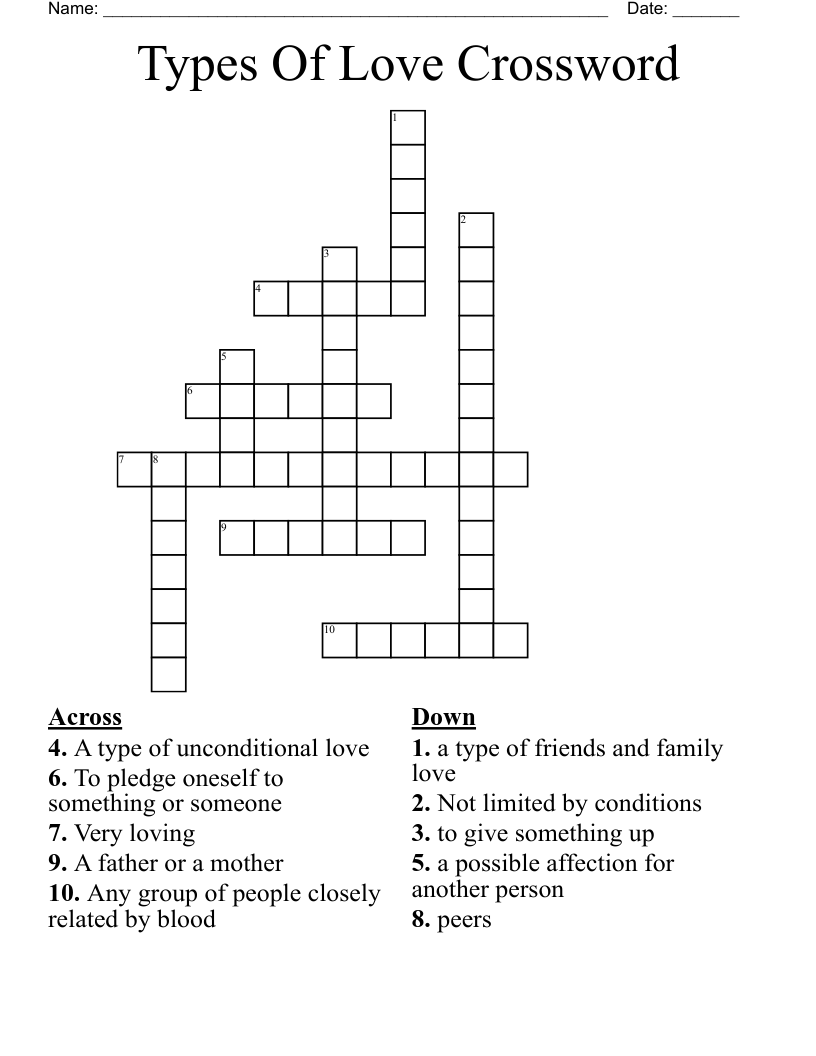Types Of Love Crossword