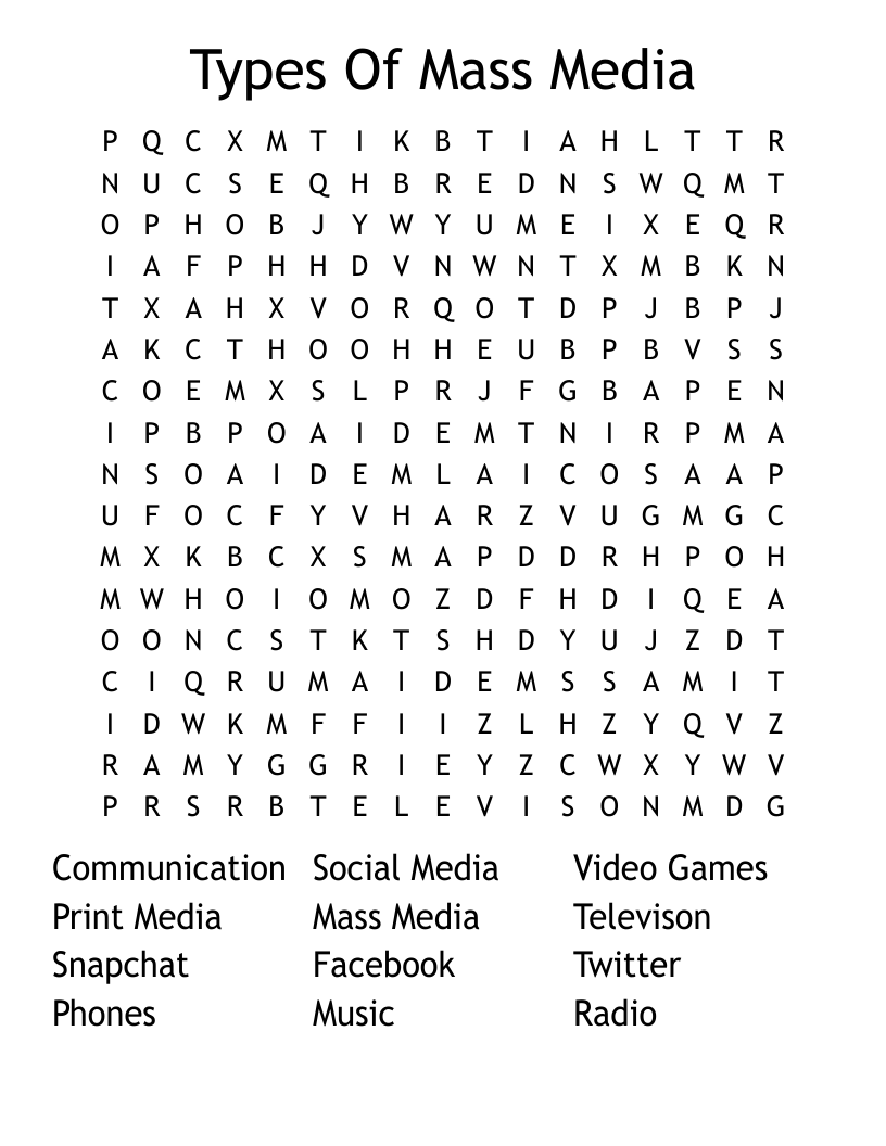 Types Of Mass Media Word Search