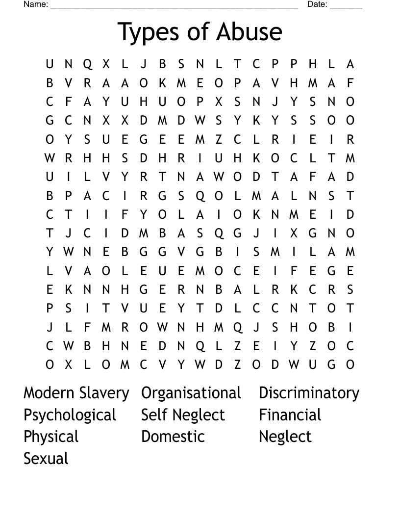 Types of Abuse Word Search