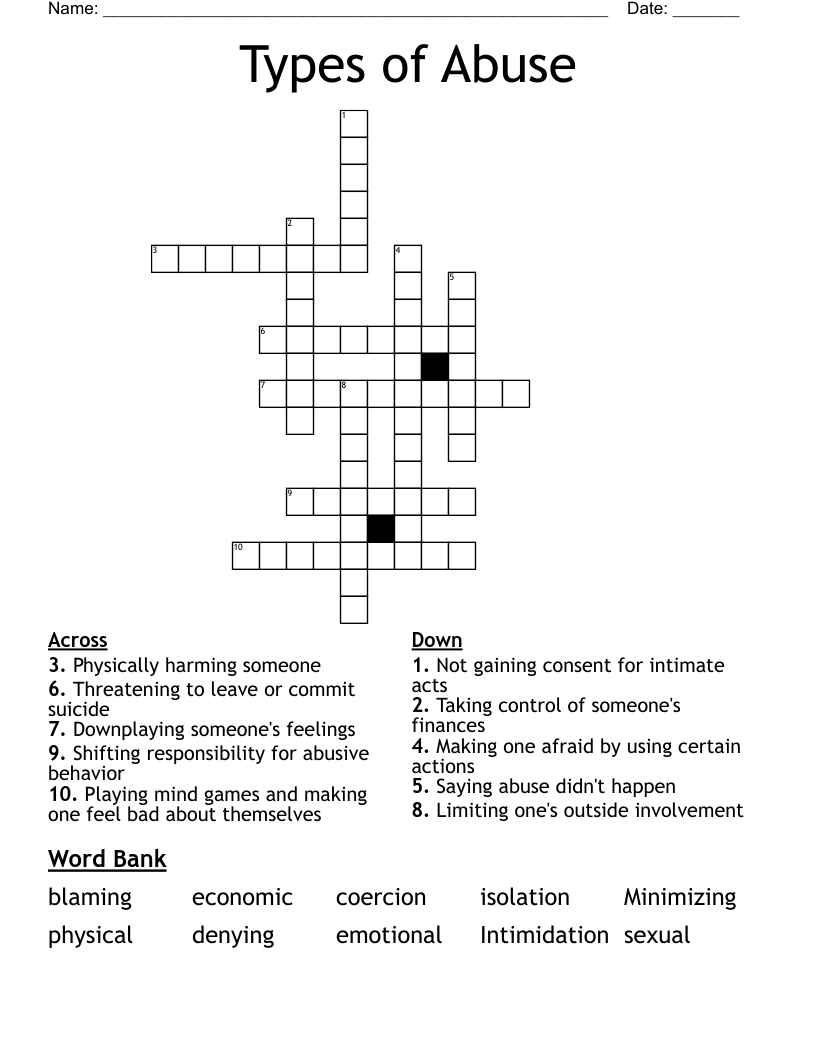 Types of Abuse Crossword
