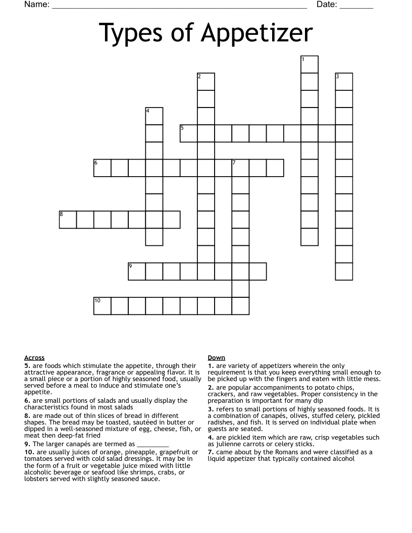 Types of Appetizer Crossword