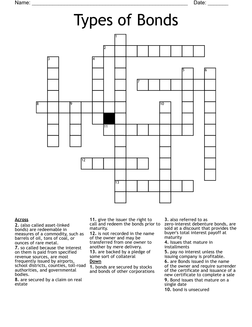 Types of Bonds  Crossword