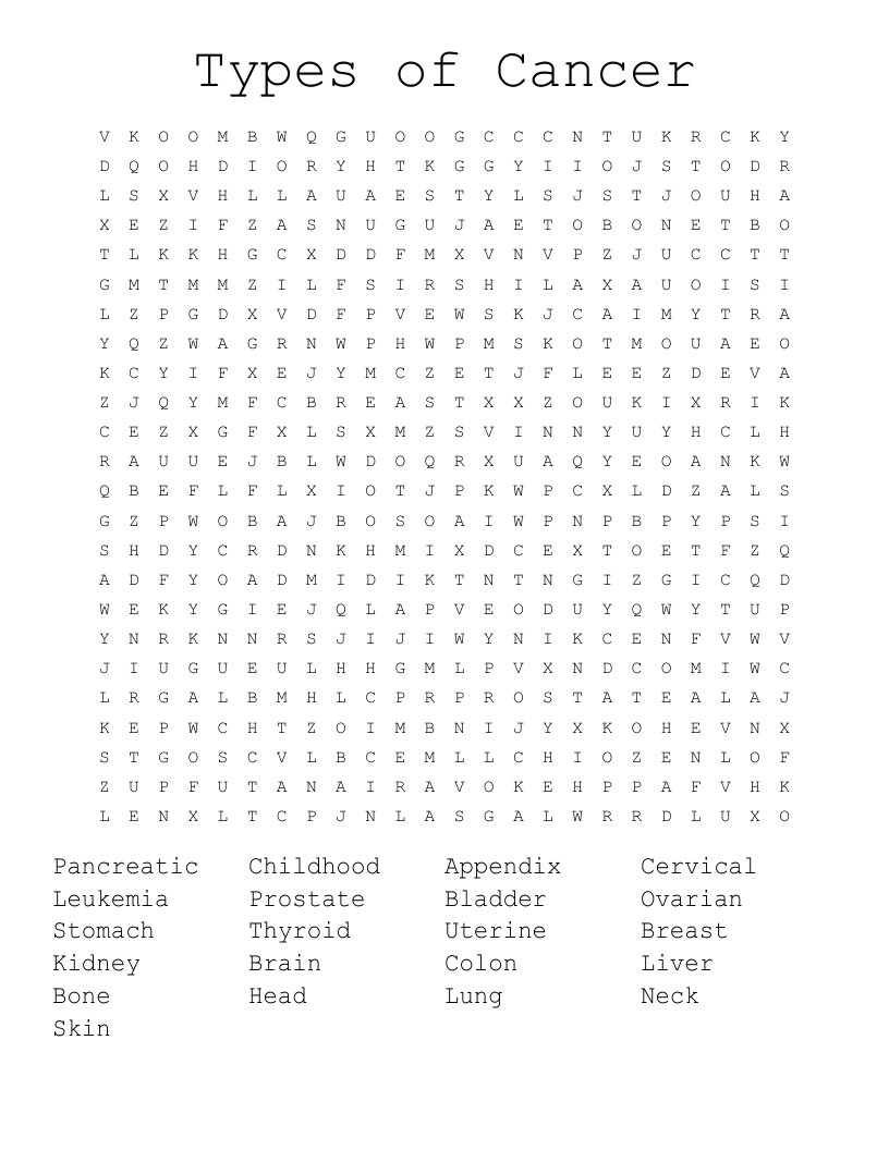 Types of Cancer Word Search