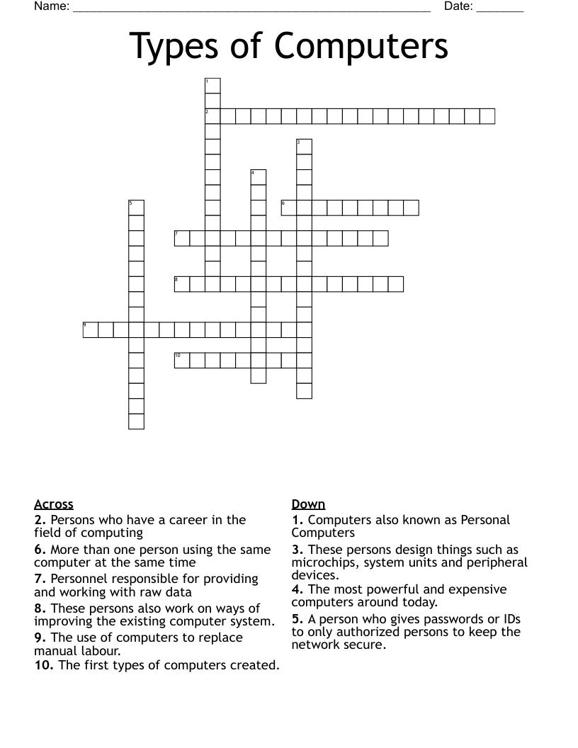 Types of Computers Crossword
