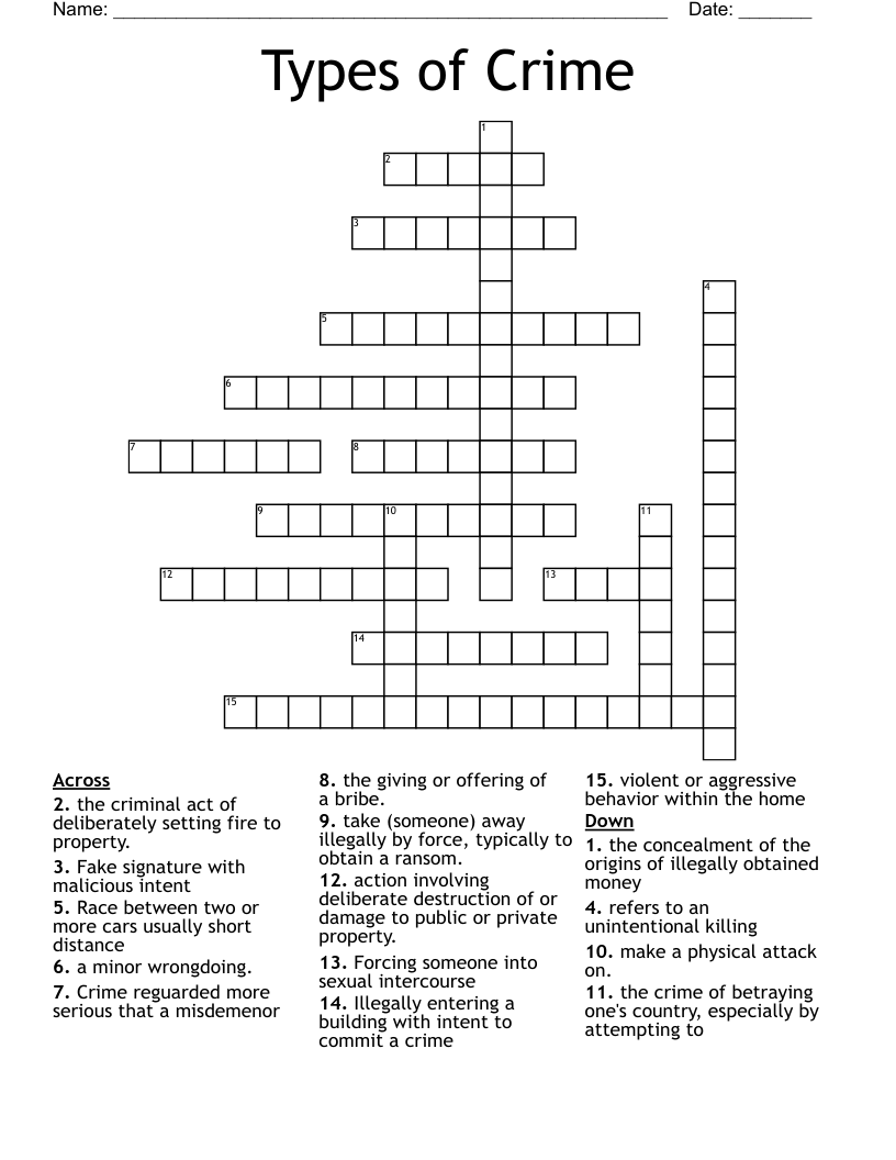 Types of Crime Crossword