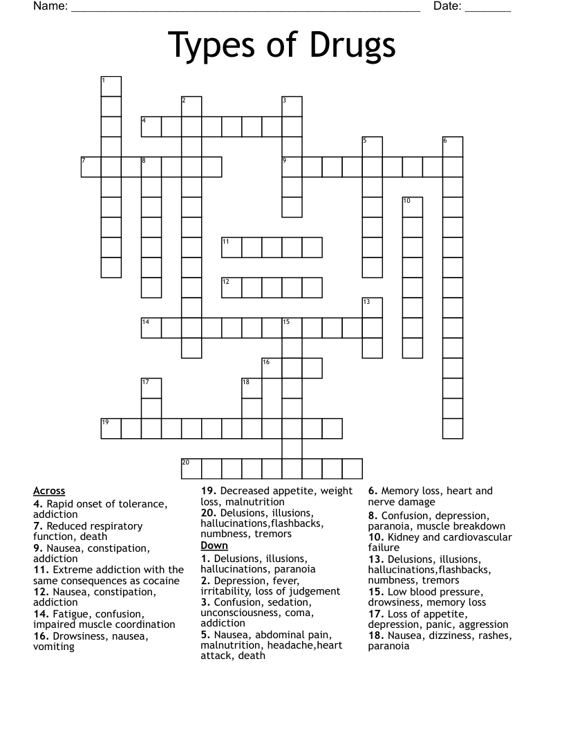 Types of Drugs Crossword