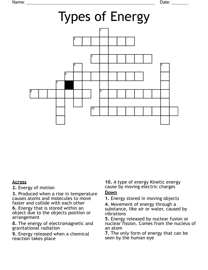 Types of Energy Crossword