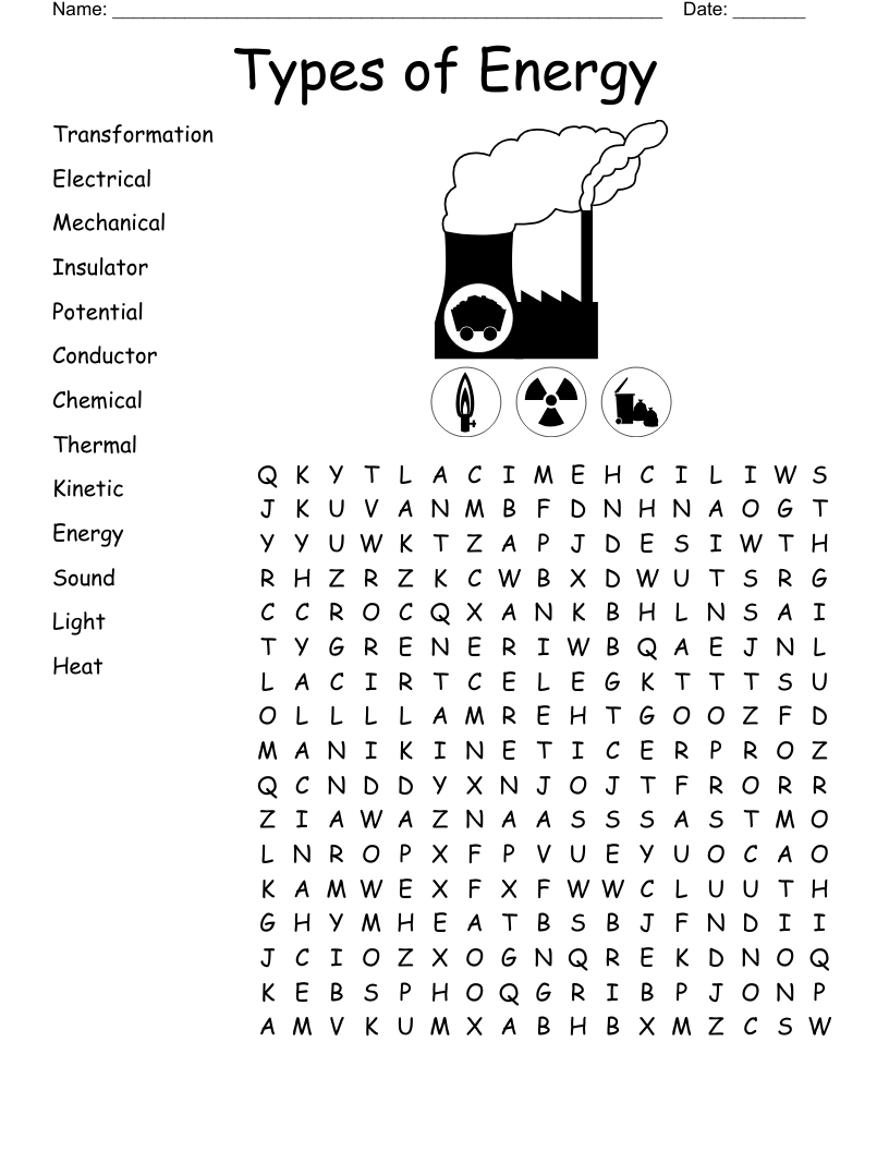 Types of Energy Word Search