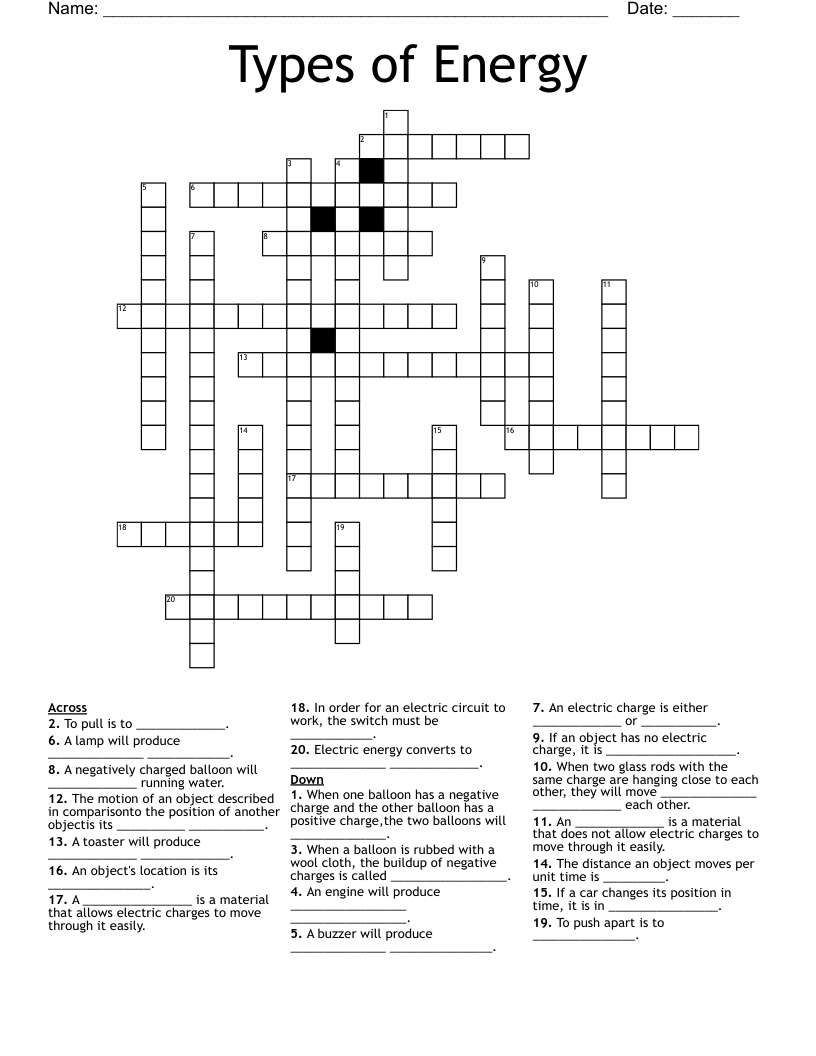 Types of Energy Crossword