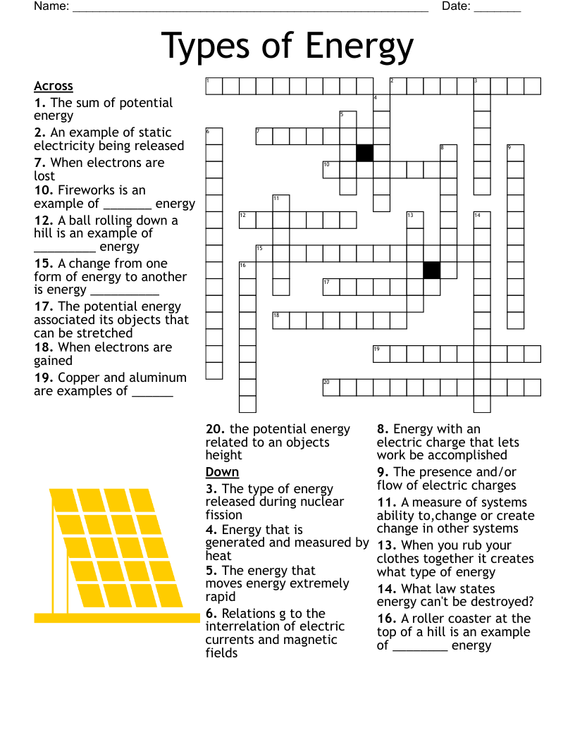 Types of Energy Crossword