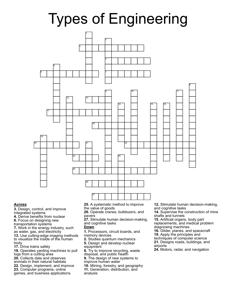 Types of Engineering Crossword