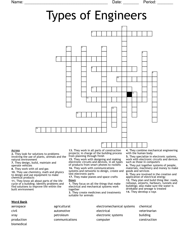 Types of Engineers Crossword