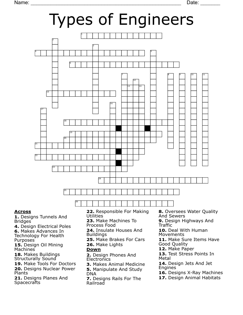 Types of Engineers Crossword