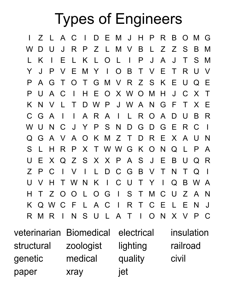 Types of Engineers Word Search