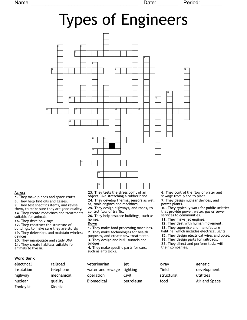 Types of Engineers Crossword