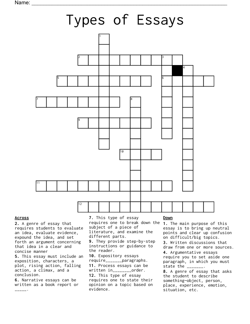 Types of Essays Crossword